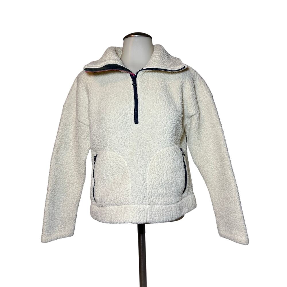 J Crew Women's Sherpa Fleece Half-Zip Pullover Jacket Size XXS Teddy Ivory